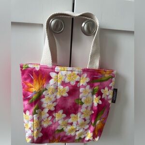 Made in Kauai Floral Pink Fabric Tote Bag/Purse  Plumeria Bird of Paradise EUC